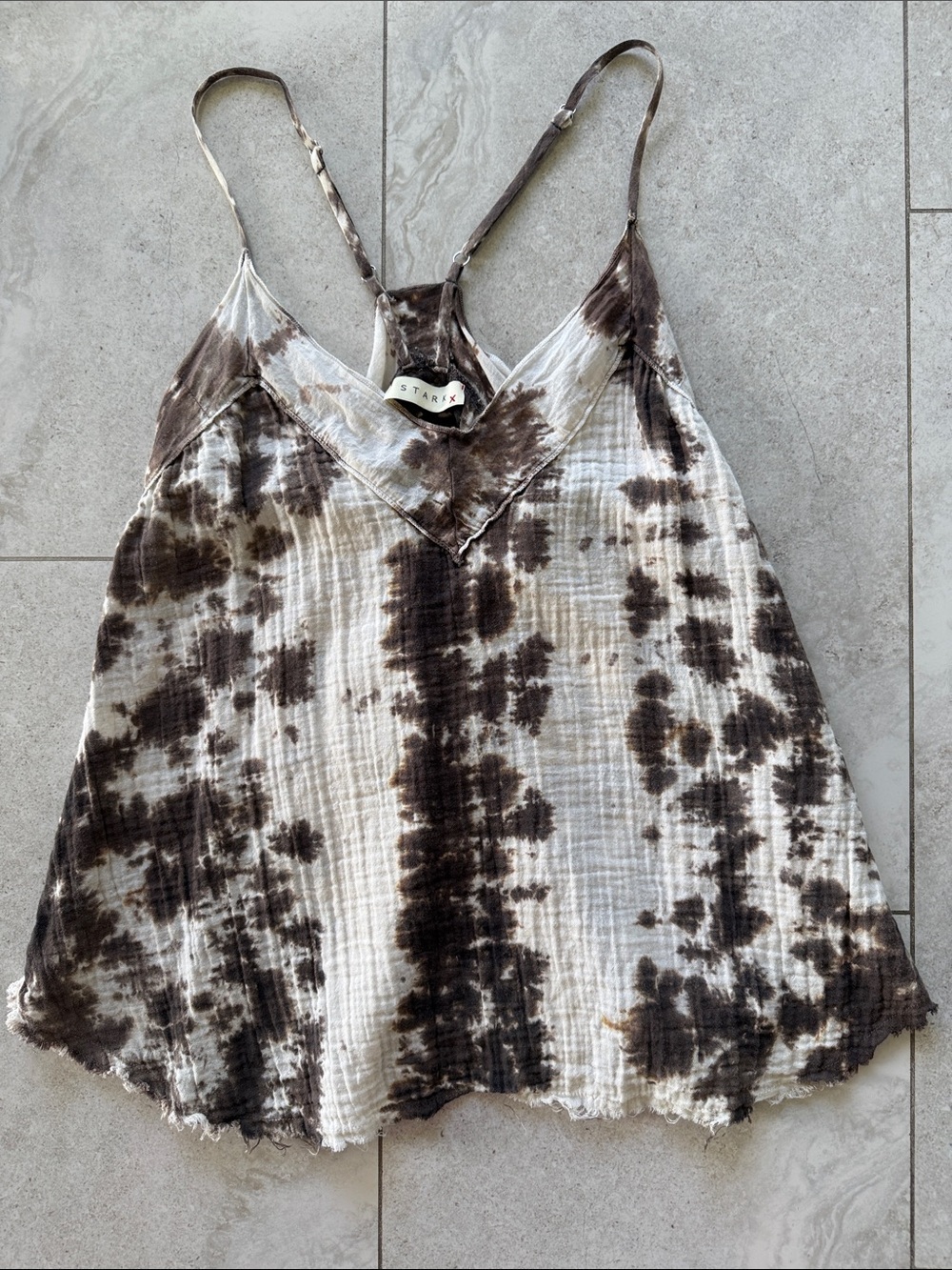 Stark X  Brown & Off White Tie-Dye Gauze Cami Tank w/raw hem. XS